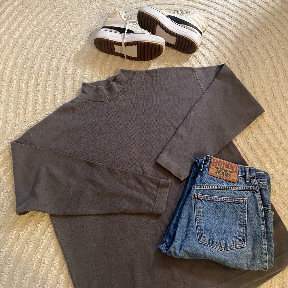 100% Cotton Lee Mock Neck Gray Sweater